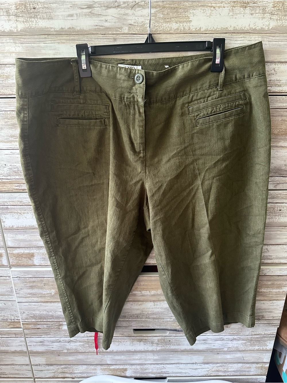 💚 Cato Woman 20W Olive Green Cropped Pants Stretch Career Casual